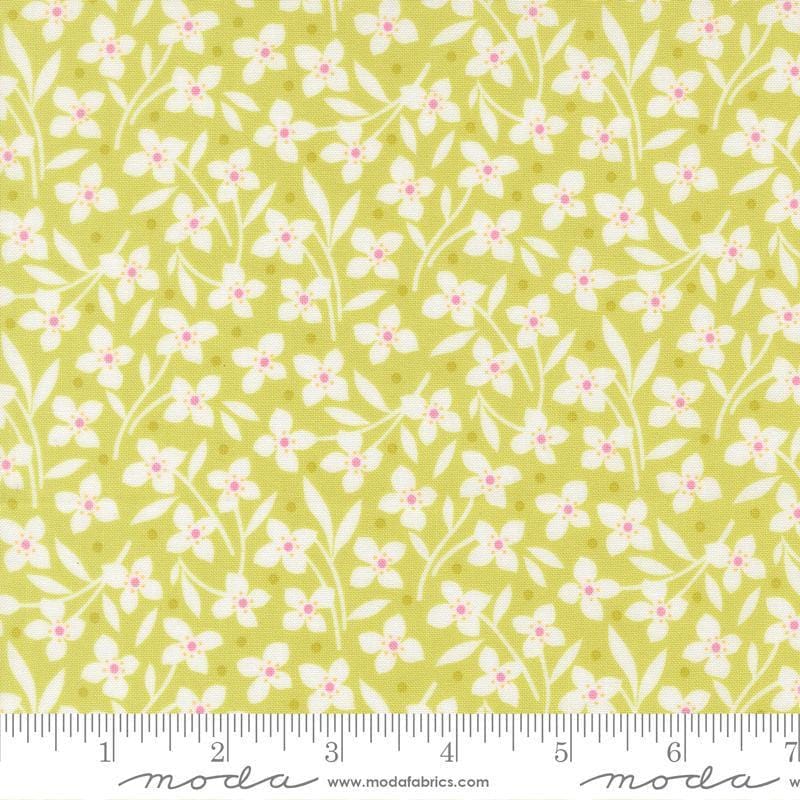 Image of Summers End Florals Sprout quilting cotton fabric by Fig Tree Co for Moda Fabrics. Features flowers on a green background. Cute Little Fabric Shop.