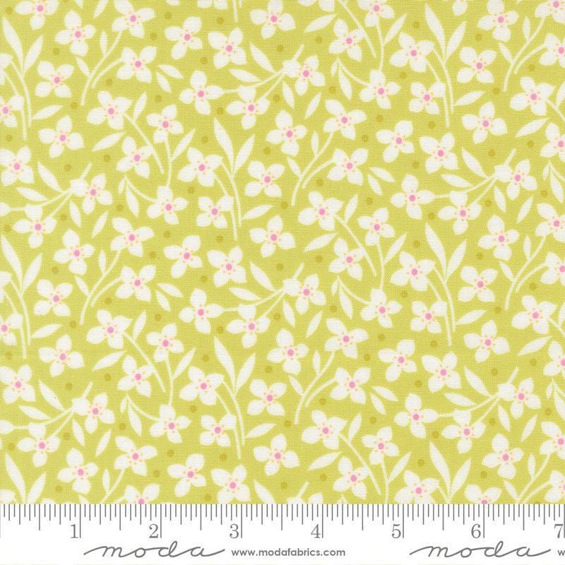 Image of Summers End Florals Sprout quilting cotton fabric by Fig Tree Co for Moda Fabrics. Features flowers on a green background. Cute Little Fabric Shop.
