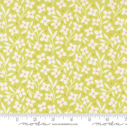 Image of Summers End Florals Sprout quilting cotton fabric by Fig Tree Co for Moda Fabrics. Features flowers on a green background. Cute Little Fabric Shop.