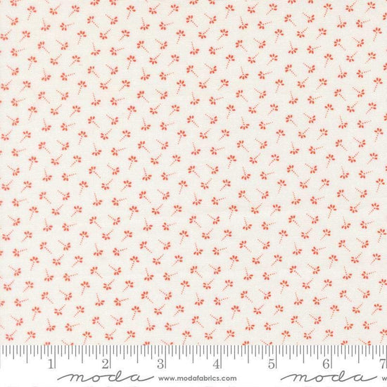 Image of Summers End Dandelion Persimmon quilting cotton fabric by Fig Tree Co for Moda Fabrics. Features flowers on a cream background. Cute Little Fabric Shop.