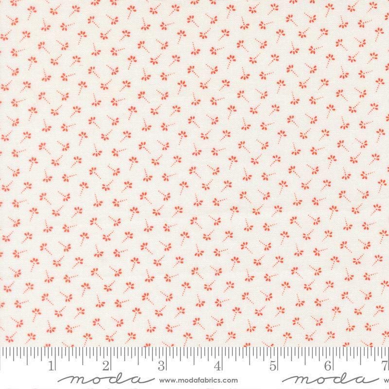 Image of Summers End Dandelion Persimmon quilting cotton fabric by Fig Tree Co for Moda Fabrics. Features flowers on a cream background. Cute Little Fabric Shop.