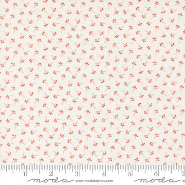 Image of Summers End Dandelion Persimmon quilting cotton fabric by Fig Tree Co for Moda Fabrics. Features flowers on a cream background. Cute Little Fabric Shop.