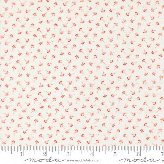 Image of Summers End Dandelion Persimmon quilting cotton fabric by Fig Tree Co for Moda Fabrics. Features flowers on a cream background. Cute Little Fabric Shop.