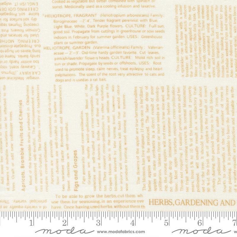 Image of Summers End Text Almond Pie quilting cotton fabric by Fig Tree Co for Moda Fabrics. Features text on a cream background. Cute Little Fabric Shop.