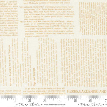 Image of Summers End Text Almond Pie quilting cotton fabric by Fig Tree Co for Moda Fabrics. Features text on a cream background. Cute Little Fabric Shop.