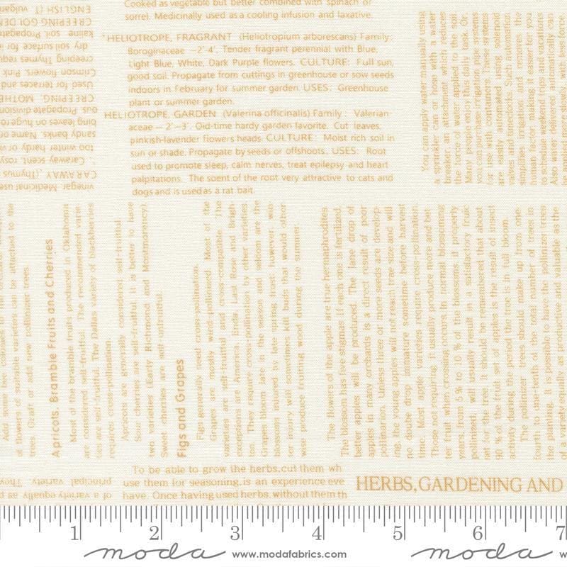 Image of Summers End Text Almond Pie quilting cotton fabric by Fig Tree Co for Moda Fabrics. Features text on a cream background. Cute Little Fabric Shop.