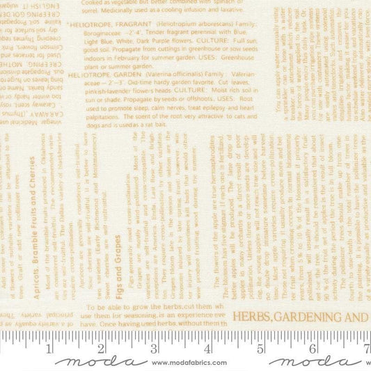Image of Summers End Text Almond Pie quilting cotton fabric by Fig Tree Co for Moda Fabrics. Features text on a cream background. Cute Little Fabric Shop.