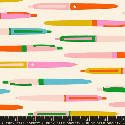 Trinketry Pens Natural Cream Pen Fabric - RS0110 - Moda Fabrics Quilting Cotton Fabric