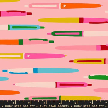 Trinketry Pens Balmy Pink Pen Fabric - RS0110 - Moda Fabrics Quilting Cotton Fabric