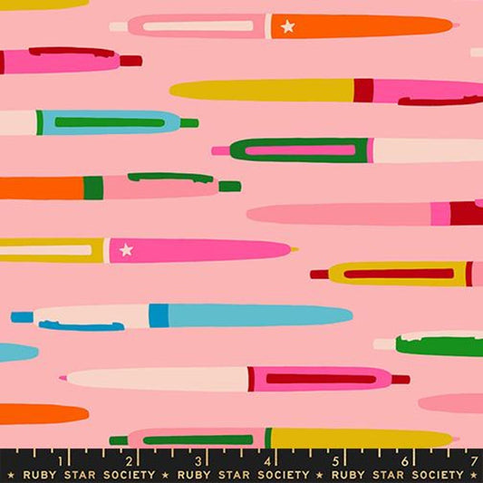 Trinketry Pens Balmy Pink Pen Fabric - RS0110 - Moda Fabrics Quilting Cotton Fabric