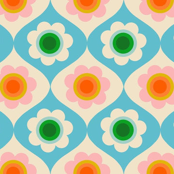 Trinketry Floral Turquoise Blue Floral Fabric - RS0114 - Moda Fabrics Quilting Cotton Fabric