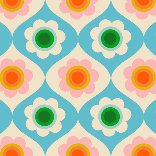 Trinketry Floral Turquoise Blue Floral Fabric - RS0114 - Moda Fabrics Quilting Cotton Fabric