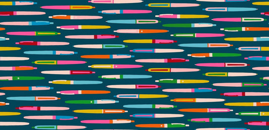 Trinketry Pens Galaxy Blue Pen Fabric - RS0110 - Moda Fabrics Quilting Cotton Fabric