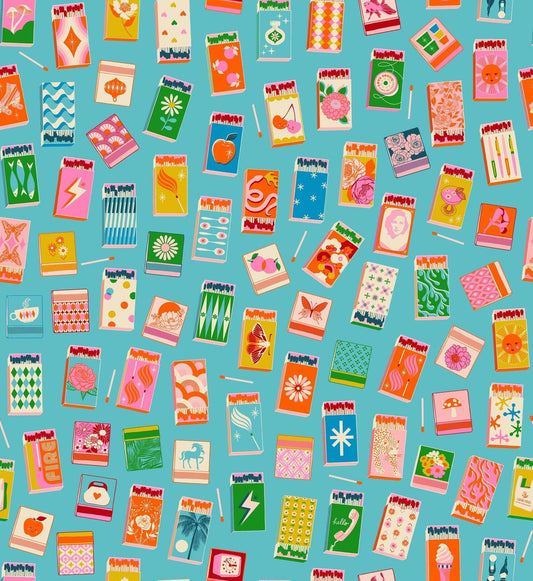 Trinketry Matchmaker Turquoise Blue Matchbox Fabric - RS0109 - Moda Fabrics Quilting Cotton Fabric
