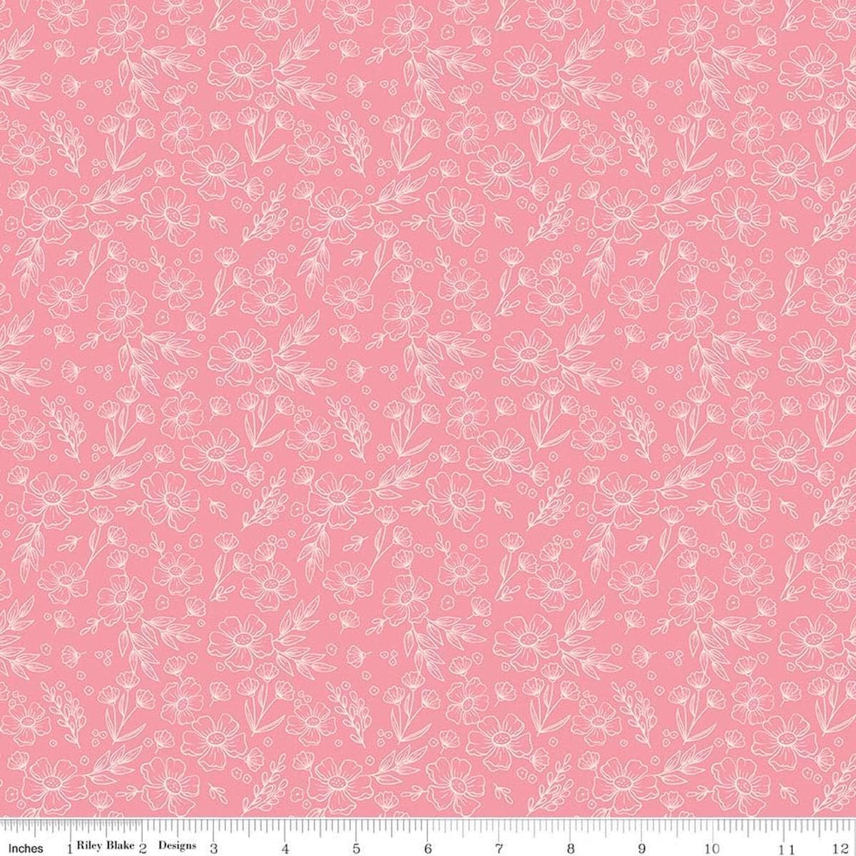 Image of Sweet Pink Floral Pink quilting cotton fabric by My Mind's Eye for Riley Blake Design. Features flowers on a pink background. Cute Little Fabric Shop.