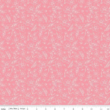 Image of Sweet Pink Floral Pink quilting cotton fabric by My Mind's Eye for Riley Blake Design. Features flowers on a pink background. Cute Little Fabric Shop.
