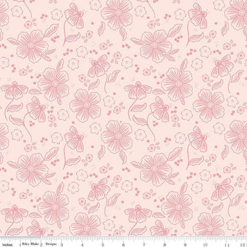 Image of Sweet Pink Main Blush quilting cotton fabric by My Mind's Eye for Riley Blake Design. Features flowers on a pink background. Cute Little Fabric Shop.