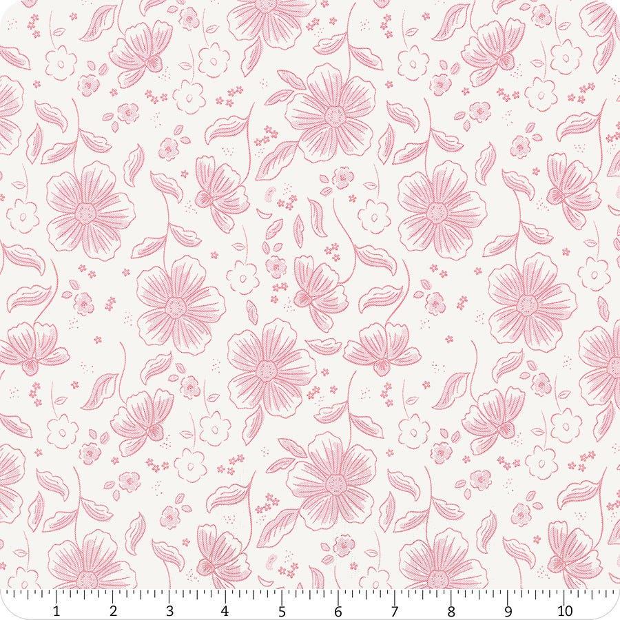 Image of Sweet Pink Main Cream quilting cotton fabric by My Mind's Eye for Riley Blake Design. Features flowers on a cream background. Cute Little Fabric Shop.