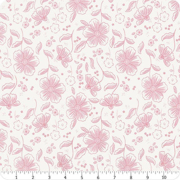 Image of Sweet Pink Main Cream quilting cotton fabric by My Mind's Eye for Riley Blake Design. Features flowers on a cream background. Cute Little Fabric Shop.