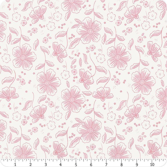 Image of Sweet Pink Main Cream quilting cotton fabric by My Mind's Eye for Riley Blake Design. Features flowers on a cream background. Cute Little Fabric Shop.