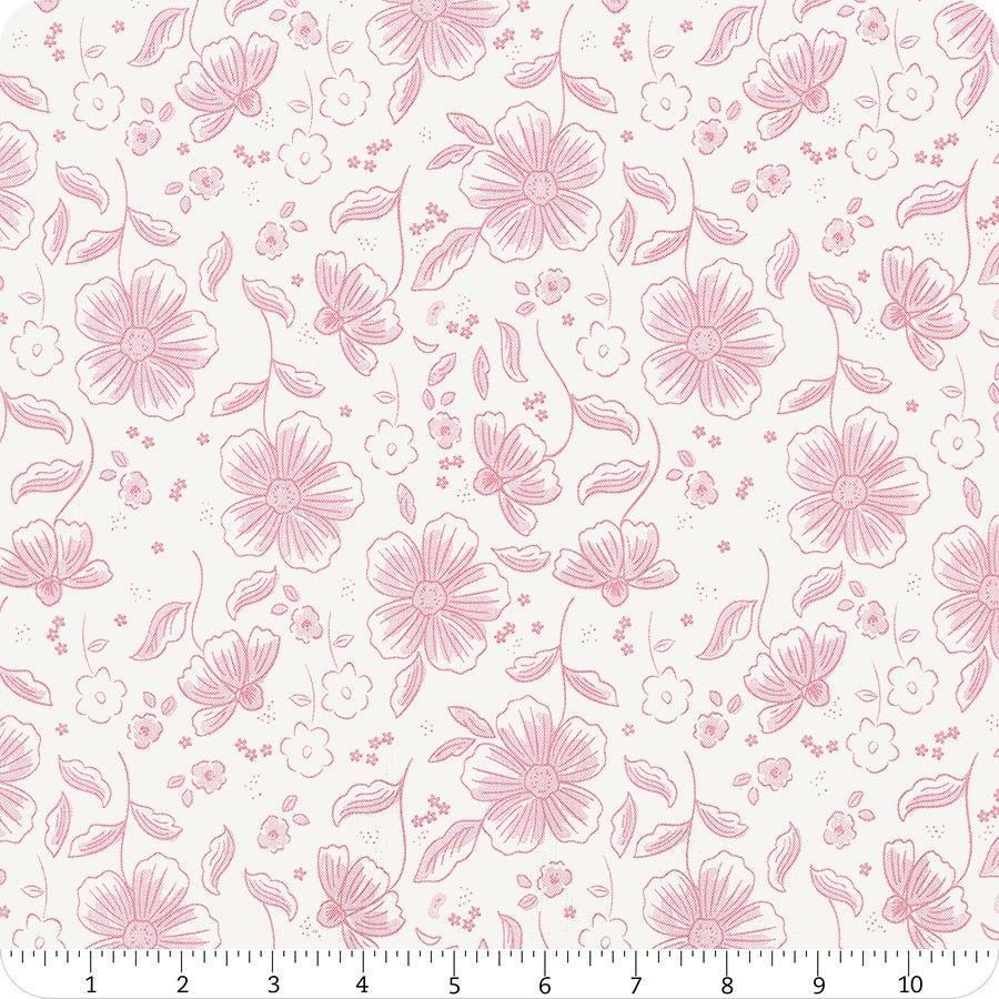 Image of Sweet Pink Main Cream quilting cotton fabric by My Mind's Eye for Riley Blake Design. Features flowers on a cream background. Cute Little Fabric Shop.