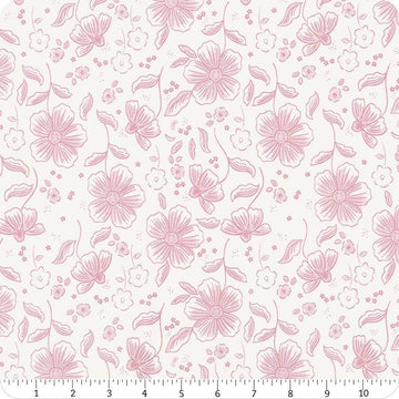 Image of Sweet Pink Main Cream quilting cotton fabric by My Mind's Eye for Riley Blake Design. Features flowers on a cream background. Cute Little Fabric Shop.