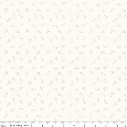 Image of Sweet Pink Dainty Floral Cream quilting cotton fabric by My Mind's Eye for Riley Blake Design. Features flowers on a cream background. Cute Little Fabric Shop.