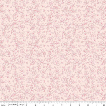 Image of Sweet Pink Floral Blush quilting cotton fabric by My Mind's Eye for Riley Blake Design. Features flowers on a pink background. Cute Little Fabric Shop.