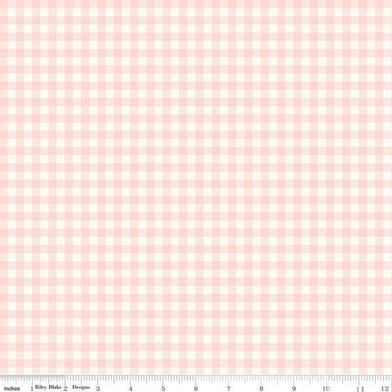 Image of Sweet Pink Gingham Cream quilting cotton fabric by My Mind's Eye for Riley Blake Design. Features gingham on a cream background. Cute Little Fabric Shop.