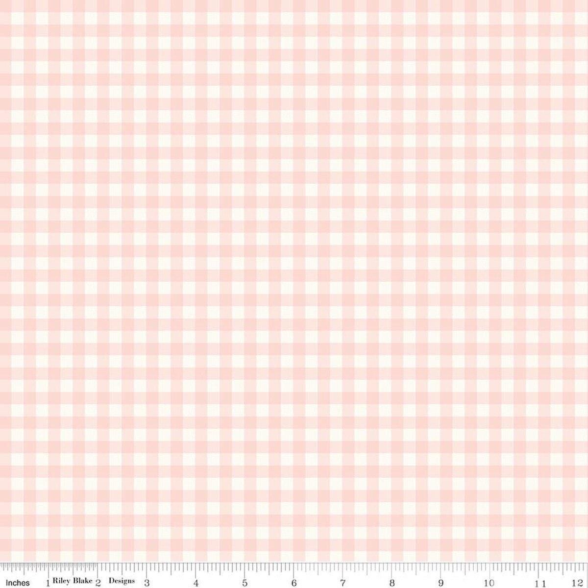 Image of Sweet Pink Gingham Cream quilting cotton fabric by My Mind's Eye for Riley Blake Design. Features gingham on a cream background. Cute Little Fabric Shop.