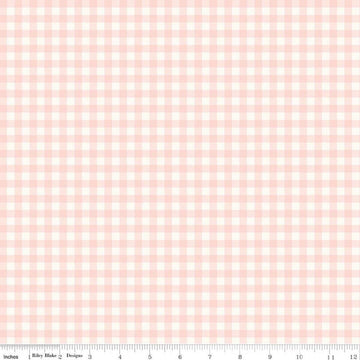 Image of Sweet Pink Gingham Cream quilting cotton fabric by My Mind's Eye for Riley Blake Design. Features gingham on a cream background. Cute Little Fabric Shop.