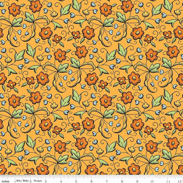 Image of Scary Scraps Fall Floral Orange quilting cotton fabric by J Wecker Frisch for Riley Blake Designs. Features flowers on an orange background. Cute Little Fabric Shop.