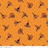 Image of Scary Scraps Festive Hat Toss Orange quilting cotton fabric by J Wecker Frisch for Riley Blake Designs. Features witch hats on an orange background. Cute Little Fabric Shop.