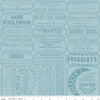 Image of Scary Scraps Scary Sew Labels Blue quilting cotton fabric by J Wecker Frisch for Riley Blake Designs. Features text on a blue background. Cute Little Fabric Shop.