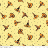 Image of Scary Scraps Festive Hat Toss Yellow quilting cotton fabric by J Wecker Frisch for Riley Blake Designs. Features witch hats on a yellow background. Cute Little Fabric Shop.