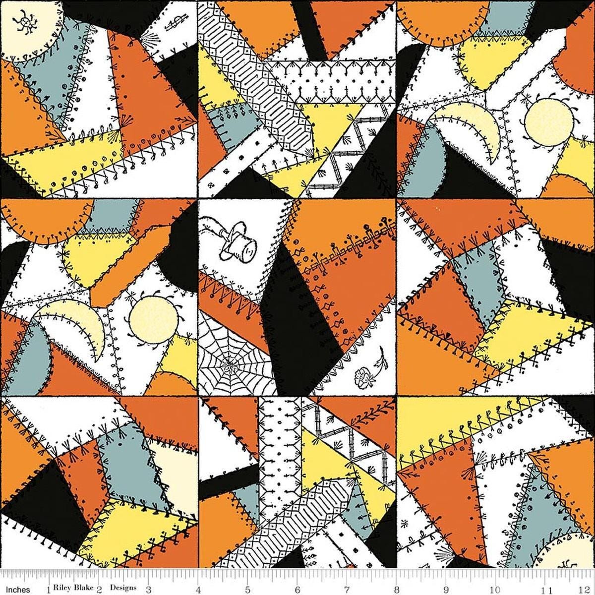 Scary Scraps Crazy Patchwork Multi Orange White Geometric Fabric - C17 ...