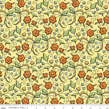 Image of Scary Scraps Fall Floral Yellow quilting cotton fabric by J Wecker Frisch for Riley Blake Designs. Features flowers on a yellow background. Cute Little Fabric Shop.