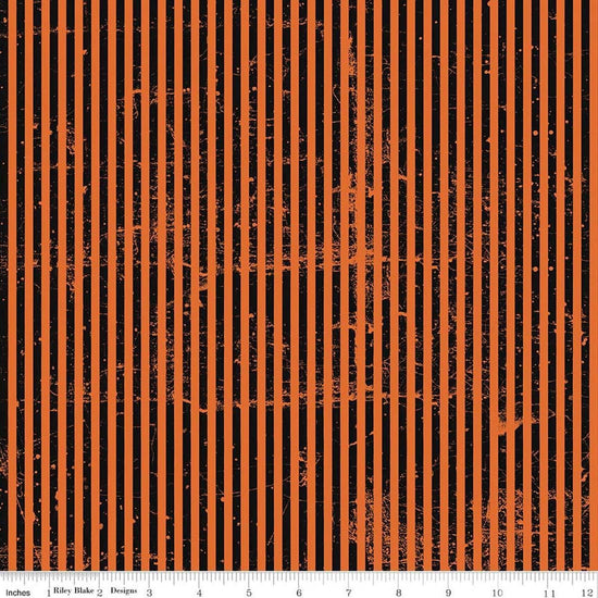 Image of Scary Scraps Stressed Stripes Orange quilting cotton fabric by J Wecker Frisch for Riley Blake Designs. Features stripes on an orange background. Cute Little Fabric Shop.