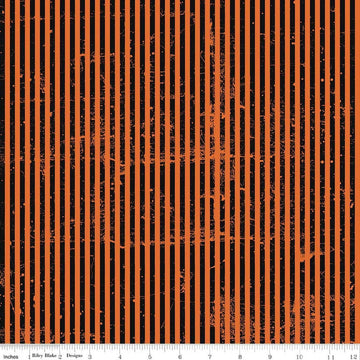 Image of Scary Scraps Stressed Stripes Orange quilting cotton fabric by J Wecker Frisch for Riley Blake Designs. Features stripes on an orange background. Cute Little Fabric Shop.