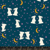 Image of Mystic Fable Fable Bunnies Galaxy quilting cotton fabric by Alexia Abegg of Ruby Star Society for Moda Fabrics. Features bunnies and stars on a blue background. Cute Little Fabric Shop.
