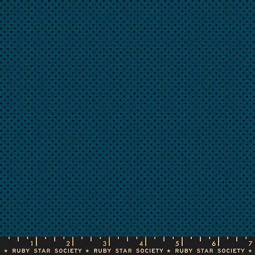 Image of Mystic Fable Mini Galaxy quilting cotton fabric by Alexia Abegg of Ruby Star Society for Moda Fabrics. Features polka dots on a blue background. Cute Little Fabric Shop.