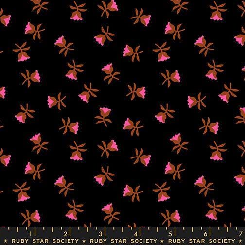 Image of Mystic Fable Sweet Flower Soft Black quilting cotton fabric by Alexia Abegg of Ruby Star Society for Moda Fabrics. Features flowers on a black background. Cute Little Fabric Shop.