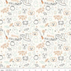 Image of Frank and Friends Halloween Icons Cloud quilting cotton fabric by My Mind's Eye for Riley Blake Designs. Features halloween doodles on a cream background. Cute Little Fabric Shop.