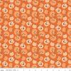 Image of Frank and Friends Pumpkins Orange quilting cotton fabric by My Mind's Eye for Riley Blake Designs. Features pumpkins on an orange background. Cute Little Fabric Shop.