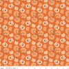Image of Frank and Friends Pumpkins Orange quilting cotton fabric by My Mind's Eye for Riley Blake Designs. Features pumpkins on an orange background. Cute Little Fabric Shop.