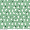 Image of Frank and Friends Ghosts Green quilting cotton fabric by My Mind's Eye for Riley Blake Designs. Features ghosts on a green background. Cute Little Fabric Shop.