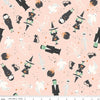 Image of Frank and Friends Main Pink quilting cotton fabric by My Mind's Eye for Riley Blake Designs. Features classic halloween characters on a pink background. Cute Little Fabric Shop.