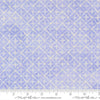 Image of Delphinium Flourish Lilac quilting cotton by Janet Clare for Moda Fabrics. Features a geometric pattern on a blue background. Cute Little Fabric Shop.