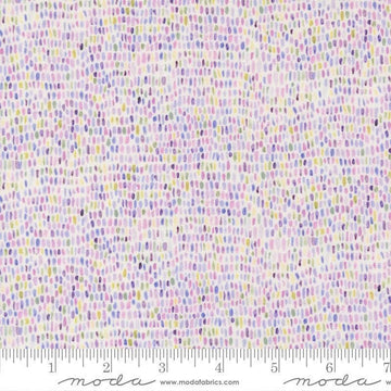 Image of Delphinium Palette Snowdrop quilting cotton by Janet Clare for Moda Fabrics. Features dots on a white background. Cute Little Fabric Shop.