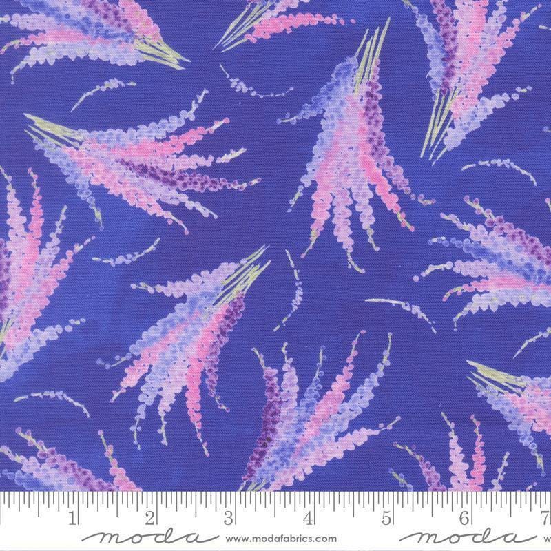 Image of Delphinium Larkspur Agapanthus quilting cotton by Janet Clare for Moda Fabrics. Features flowers on a blue background. Cute Little Fabric Shop.